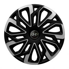 4 RACING Estoril Silver&Black R15 Колпаки для колес с логотипом Hyundai (Комплект 4 шт.)