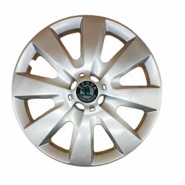 AK Автомобільні модельні колпаки R15, A106, сріблясті з логотипом Skoda (Комплект 4 шт.)