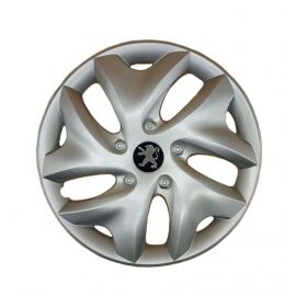 AK Автомобільні модельні колпаки R15, A122, сріблясті з логотипом Peugeot (Комплект 4 шт.)