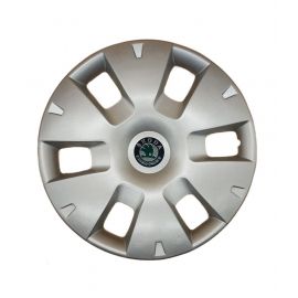 AK Автомобільні модельні колпаки R15, A124, сріблясті з логотипом Skoda (Комплект 4 шт.)