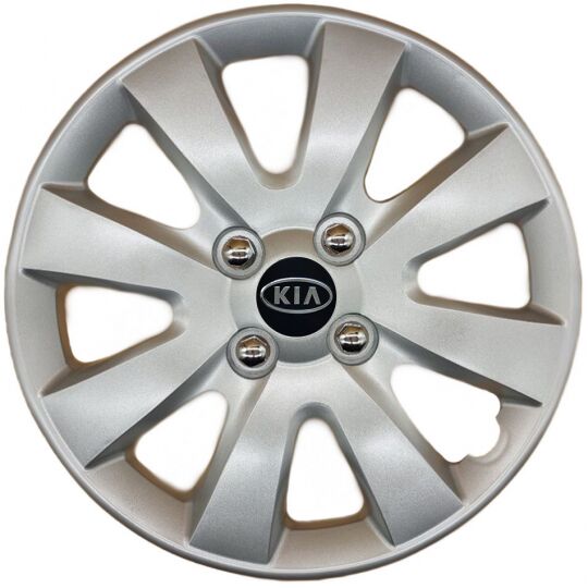 AK Автомобільні модельні колпаки  R15, A129, сріблясті з логотипом Kia (Комплект 4 шт.)