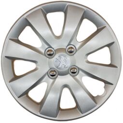 AK Автомобільні модельні колпаки  R15, A129, сріблясті з сірим логотипом Peugeot (Комплект 4 шт.)