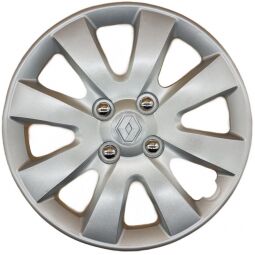 AK Автомобільні модельні колпаки  R15, A129, сріблясті з сірим логотипом Renault (Комплект 4 шт.)