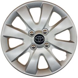 AK Автомобільні модельні колпаки  R15, A129, сріблясті з логотипом Toyota (Комплект 4 шт.)