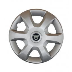 AK Автомобільні модельні колпаки R15, A132, сріблясті з логотипом Dacia (Комплект 4 шт.)