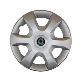 AK Автомобільні модельні колпаки R15, A132, сріблясті з логотипом Skoda (Комплект 4 шт.)