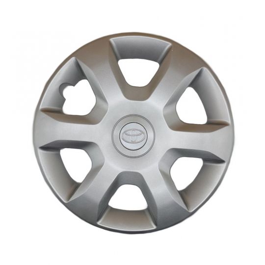 AK Автомобільні модельні колпаки R15, A132, сріблясті з сірим логотипом Toyota (Комплект 4 шт.)