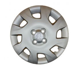 AK Автомобільні модельні колпаки під болти R15, A133, сріблясті з сірим логотипом Peugeot (Комплект 4 шт.)