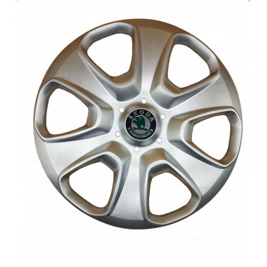 AK Автомобільні модельні колпаки R15, A177, сріблясті з логотипом Skoda (Комплект 4 шт.)