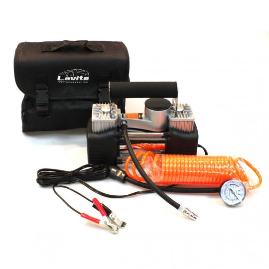 LAVITA Компресор автомобільний, двоциліндровий 12V, 264W, 60 л/хв із зажимами АКБ