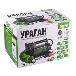 Uragan Компресор автомобільний 10Атм 160л/хв 600Вт із зажимами АКБ