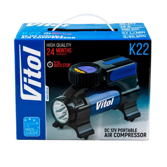 Vitol К-22 37л/Ліхтар/Автостоп/ Компрессор автомобильный одноцилиндровый Vitol К-22 37л/Ліхтар/Автостоп/ Компрессор автомобильный одноцилиндровый