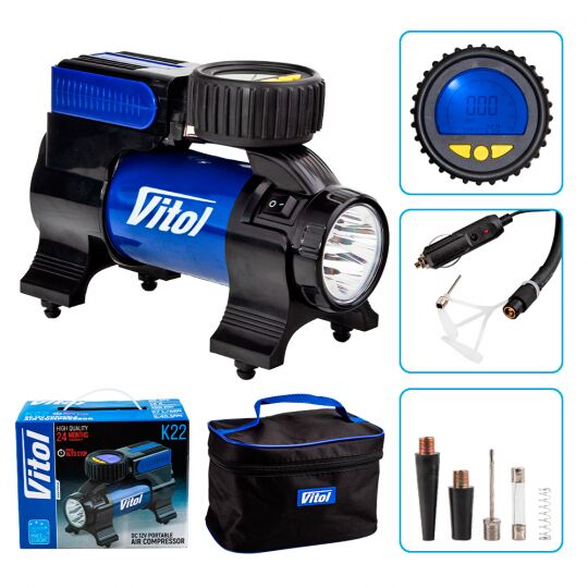 Vitol К-22 37л/Ліхтар/Автостоп/ Компрессор автомобильный одноцилиндровый Vitol К-22 37л/Ліхтар/Автостоп/ Компрессор автомобильный одноцилиндровый