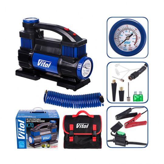Vitol К-70 Компрессор автомобильный двухцилиндровый Vitol К-70 Компрессор автомобильный двухцилиндровый