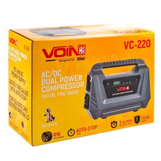 VOIN VC-220 25л/Автостоп/12В/220В Компресор автомобільний однопоршневий