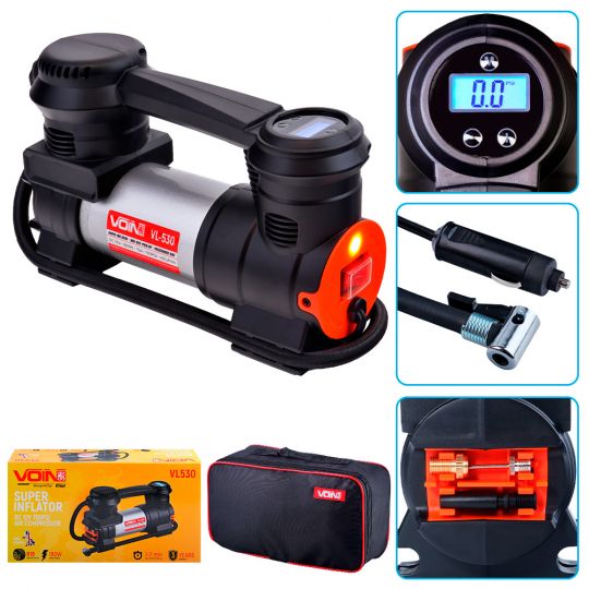 VOIN VL-530 40л/Автостоп/прикурювач/ліхтар Компресор автомобільний одноциліндровий VOIN VL-530 40л/Автостоп/прикурювач/ліхтар Компресор автомобільний одноциліндровий
