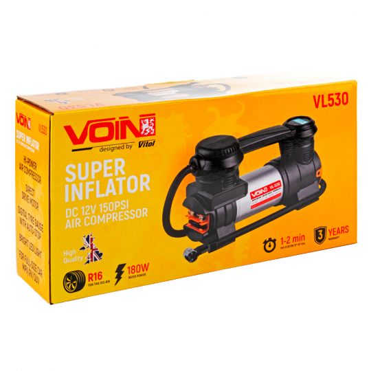 VOIN VL-530 40л/Автостоп/прикурювач/ліхтар Компресор автомобільний одноциліндровий VOIN VL-530 40л/Автостоп/прикурювач/ліхтар Компресор автомобільний одноциліндровий
