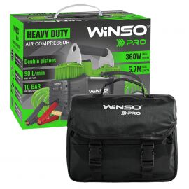 Winso Компресор автомобільний двоциліндровий Pro Heavy Duty 12В, 10 Атм, 90 л/хв із зажимами АКБ