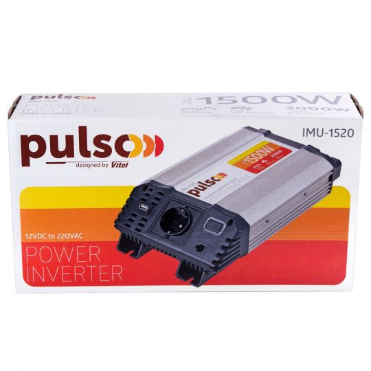 Pulso IMU-1520 12V-220V/1500W/USB-5VDC2.0A/мод.синус/клеммы преобразователь напряжения (инвертор)