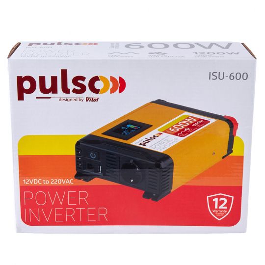 Pulso ISU-600 12V-220V/600W/LCD/USB-5VDC2.0A/прав.синус/клеми преобразователь напряжения (инвертор)