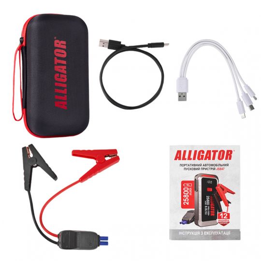 Alligator Пусковий пристрій Jump Starter 1500A/2500A 25800mAh зі Smart-клемами Alligator Пусковий пристрій Jump Starter 1500A/2500A 25800mAh зі Smart-клемами