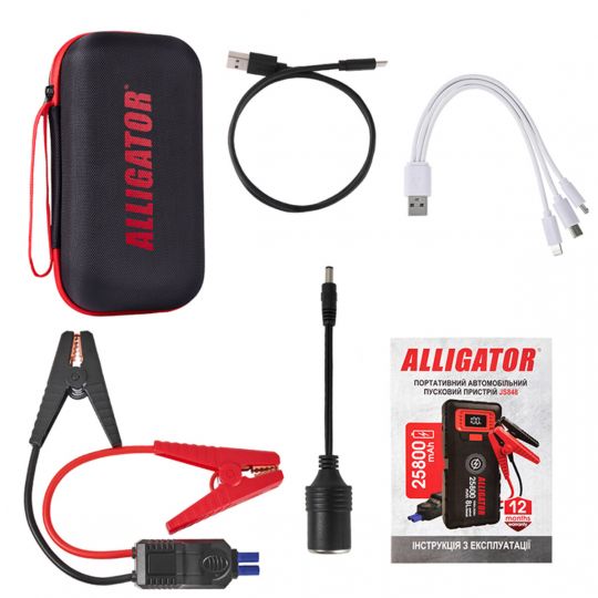 Alligator Пусковий пристрій Jump Starter 1500A/2500A 25800mAh зі Smart-клемами та безпровідною зарядкою Alligator Пусковий пристрій Jump Starter 1500A/2500A 25800mAh зі Smart-клемами та безпровідною зарядкою
