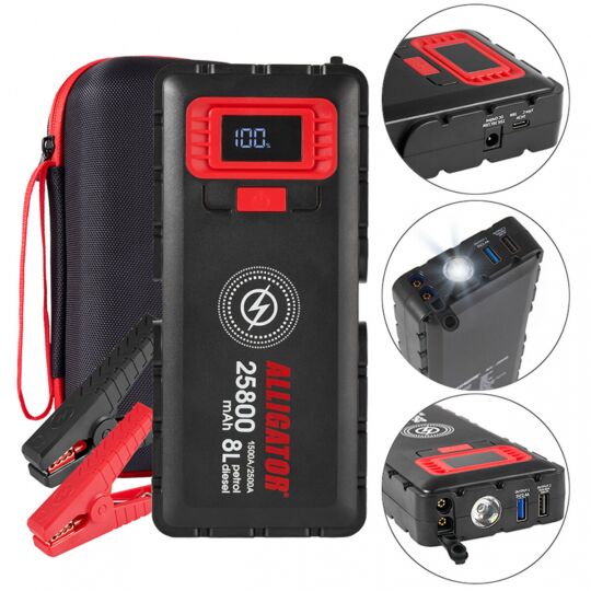 Alligator Пусковий пристрій Jump Starter 1500A/2500A 25800mAh зі Smart-клемами та безпровідною зарядкою Alligator Пусковий пристрій Jump Starter 1500A/2500A 25800mAh зі Smart-клемами та безпровідною зарядкою