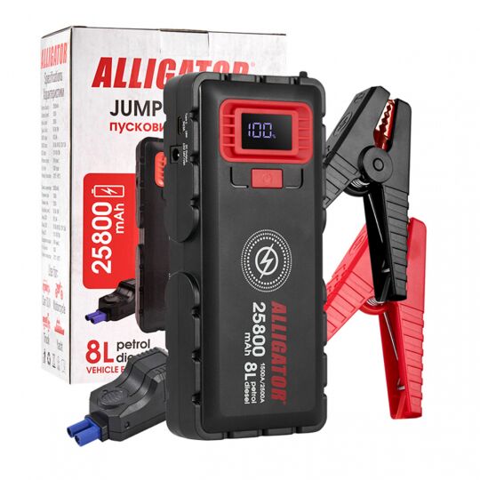 Alligator Пусковий пристрій Jump Starter 1500A/2500A 25800mAh зі Smart-клемами та безпровідною зарядкою Alligator Пусковий пристрій Jump Starter 1500A/2500A 25800mAh зі Smart-клемами та безпровідною зарядкою
