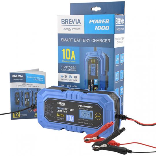 Brevia Зарядний пристрій АКБ Power 1000 6V/12V 10A для будь-яких типів акумуляторів Brevia Зарядний пристрій АКБ Power 1000 6V/12V 10A для будь-яких типів акумуляторів