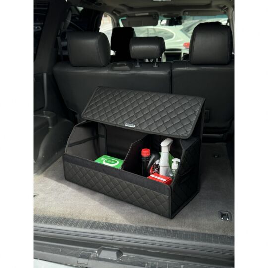 City Car Органайзер у багажник авто з екошкіри (чорний ромб/чорна нитка) [65*30*30 см]