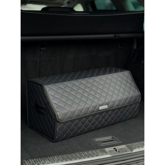 City Car Органайзер у багажник авто з екошкіри (чорний ромб/синя нитка) [50*30*30 см]