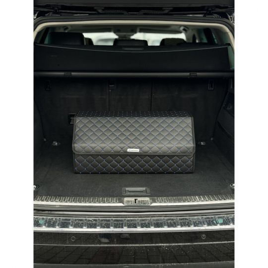 City Car Органайзер у багажник авто з екошкіри (чорний ромб/синя нитка) [50*30*30 см]