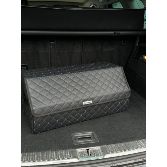 City Car Органайзер у багажник авто з екошкіри (чорний ромб/синя нитка) [50*30*30 см]