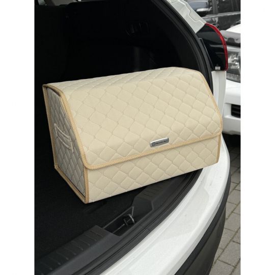 City Car Органайзер у багажник авто з екошкіри (бежевий ромб/бежева нитка) [50*30*30 см]