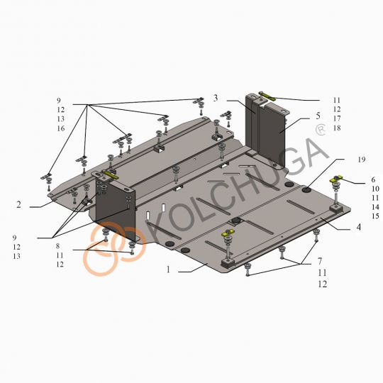 Kolchuga Защита двигателя, КПП и радиатора на JAC S2 '15- Kolchuga Защита двигателя, КПП и радиатора на JAC S2 '15-