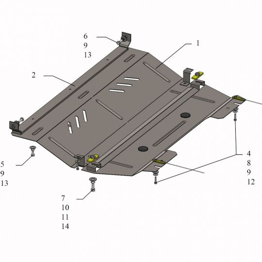 Kolchuga Защита двигателя и КПП на Peugeot 2008 '13- (V-1,2i) Kolchuga Защита двигателя и КПП на Peugeot 2008 '13- (V-1,2i)