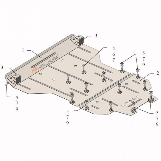 Kolchuga Защита двигателя и стартера на Volkswagen Touareg III '18- Kolchuga Защита двигателя и стартера на Volkswagen Touareg III '18-
