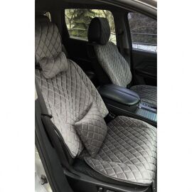 City Car Накидки з алькантари на передній ряд сидінь (темно-сірий ромб/темно-сіра нитка) 2шт.