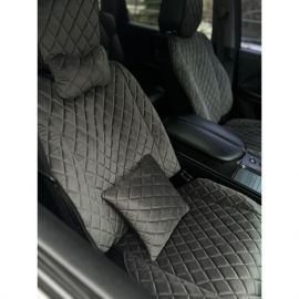 City Car Накидки з алькантари на передній ряд сидінь (темно-сірий ромб/темно-сіра нитка) 2шт.