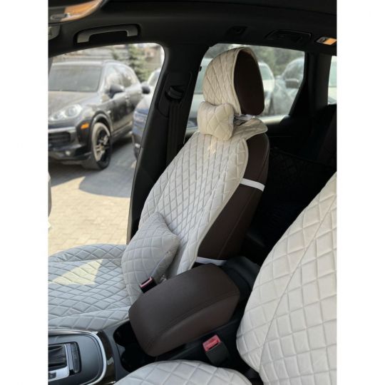 City Car Накидки з алькантари на передній ряд сидінь (бежевий ромб/бежева нитка) 2шт.