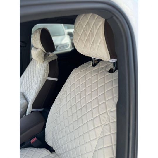 City Car Накидки з алькантари на передній ряд сидінь (бежевий ромб/бежева нитка) 2шт.