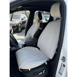 City Car Накидки з алькантари на передній ряд сидінь (бежевий ромб/бежева нитка) 2шт.