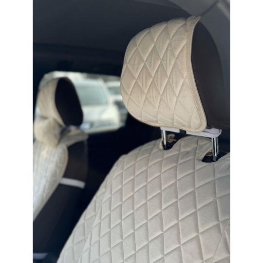City Car Накидки з алькантари на передній ряд сидінь (бежевий ромб/бежева нитка) 2шт.