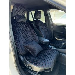 City Car Накидки з алькантари на передній ряд сидінь (чорний ромб/червона нитка) 2шт.