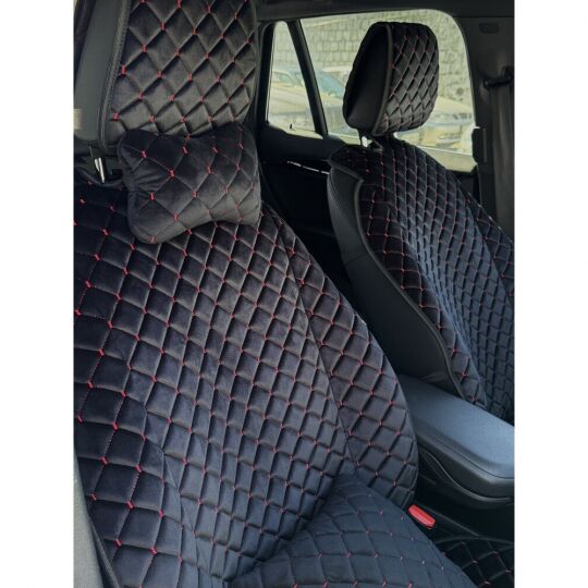City Car Накидки з алькантари на передній ряд сидінь (чорний ромб/червона нитка) 2шт.