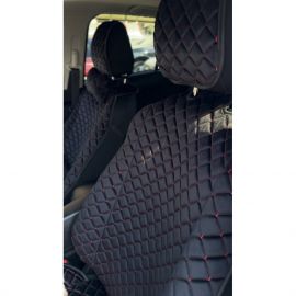 City Car Накидки з алькантари на передній ряд сидінь (чорний ромб/червона нитка) 2шт.