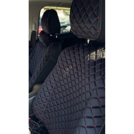 City Car Накидки з алькантари на передній ряд сидінь (чорний ромб/червона нитка) 2шт.