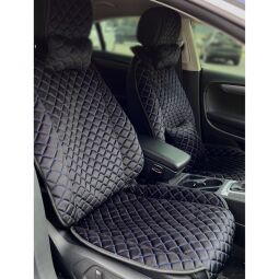 City Car Накидки з алькантари на передній ряд сидінь (чорний ромб/синя нитка) 2шт.