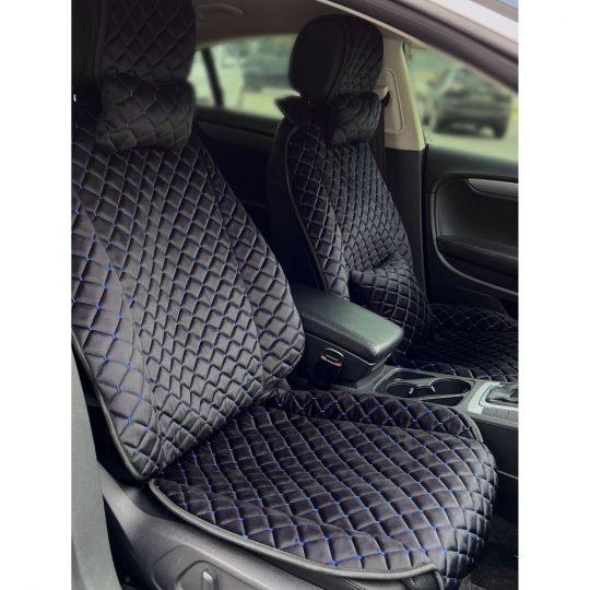City Car Накидки з алькантари на передній ряд сидінь (чорний ромб/синя нитка) 2шт. City Car Накидки з алькантари на передній ряд сидінь (чорний ромб/синя нитка) 2шт.