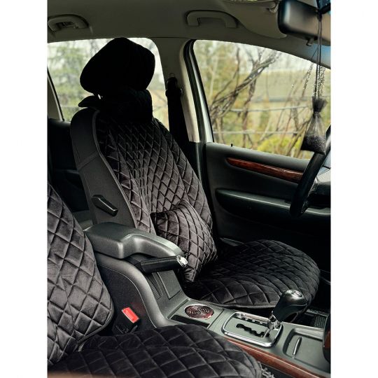 City Car Накидки з алькантари на передній ряд сидінь (чорний ромб/чорна нитка) 2шт.